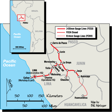 Ferrocarril Central Andino, Peru: Callao - La Oroya Huancayo/ Cerro de Pasco (1435mm) and Ferrovia Huancayo - Huancavelica (914mm)